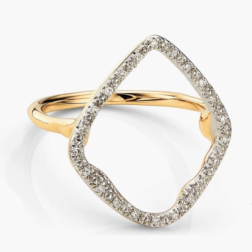 Monica Vinader Riva Hoop Diamond Ring, Yellow Gold, Size 7, NEW IN BOX WITH TAGS